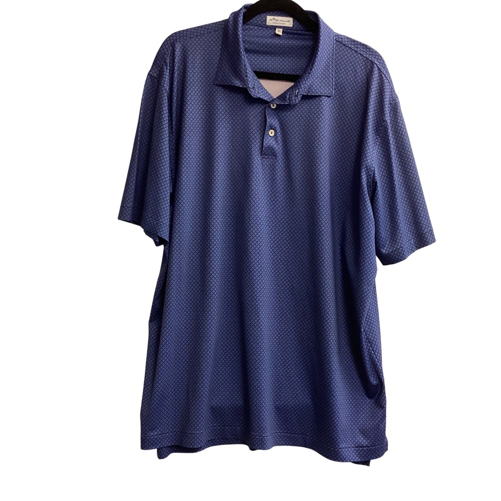 Peter Millar Summer Comfort Polo Shirt Golf Athletic‎ Blue Salmon Geo Pattern XL